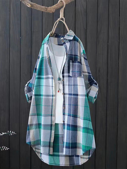 Plaid Charm Oversized Lapel Shirt