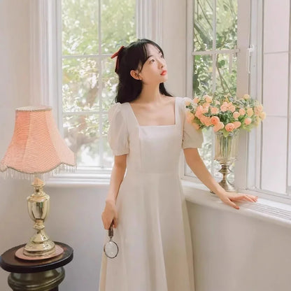 Square Neck Ruffle Midi Dress