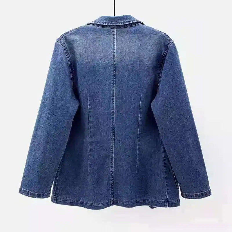 One Button Denim Suit Jacket