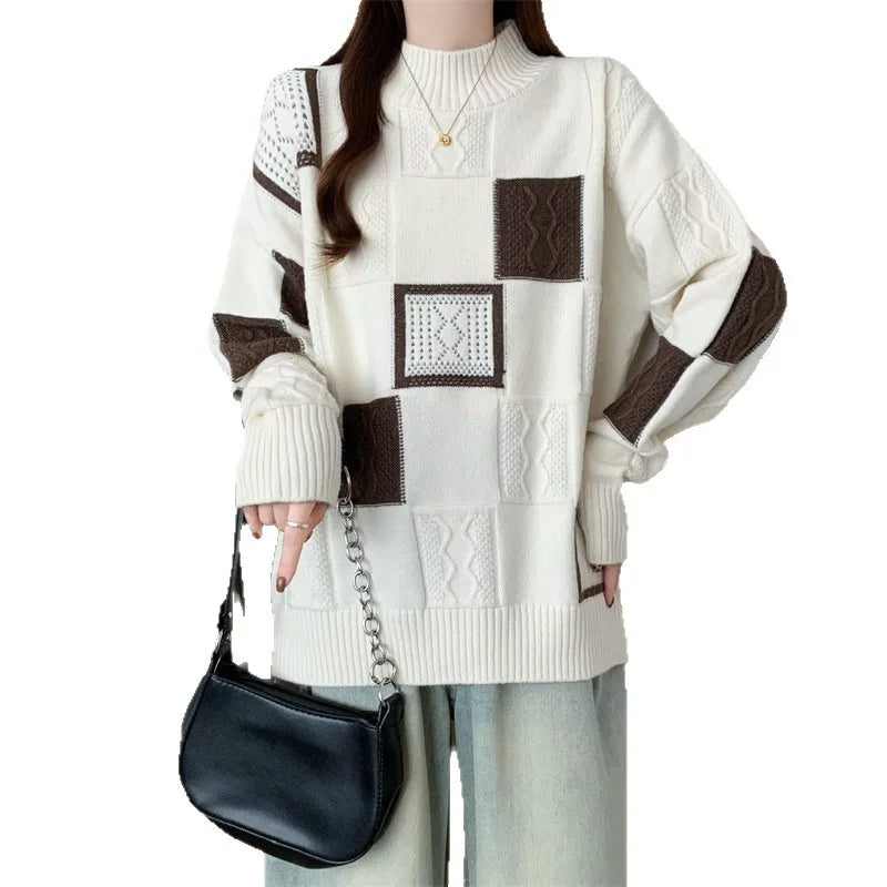 Loose Fit Color Block Knit Sweater