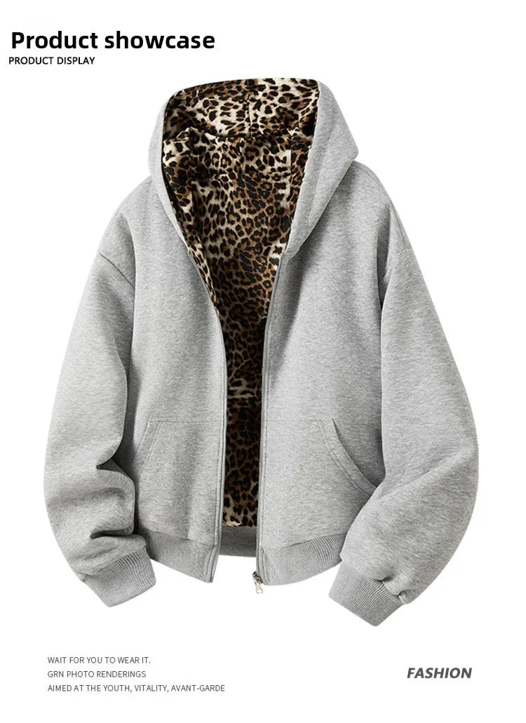 Leopard Print Reversible Hoodie