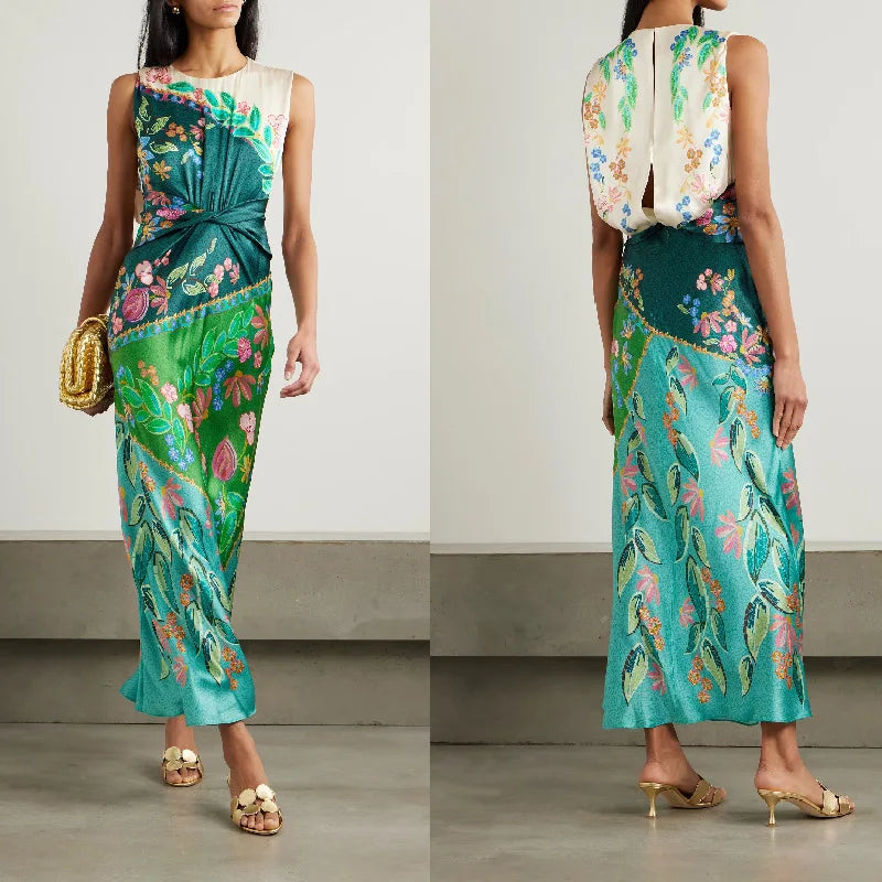 Twist Bloom Satin High Waist Dress