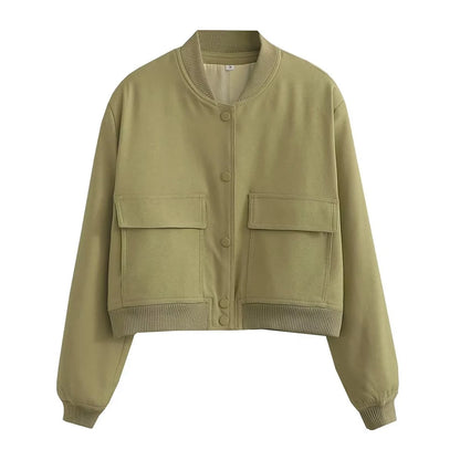 Stand Collar Pocket Jacket for Women
