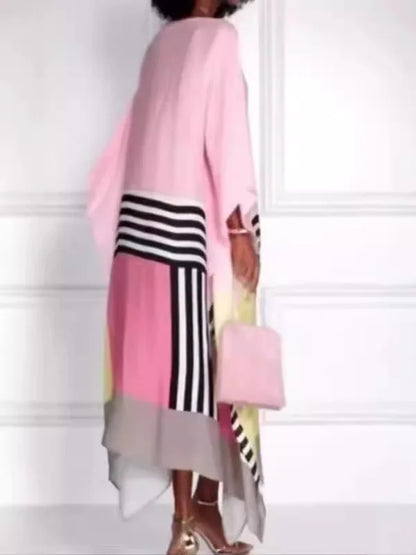 Elegant Boho Striped Patchwork Maxi Dress