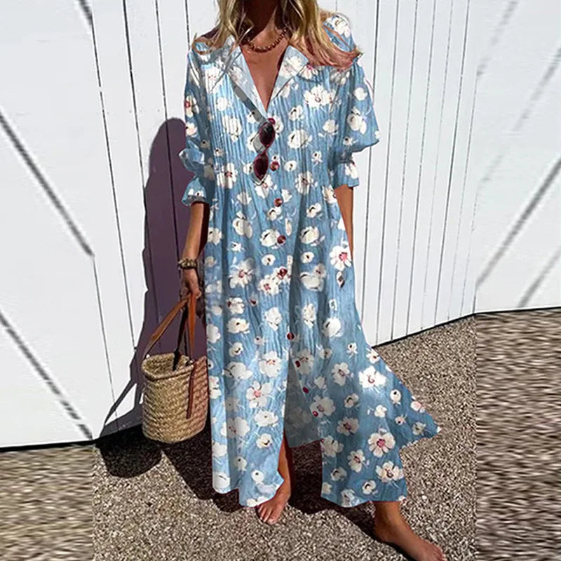 V-neck Bohemian Shirt Dress