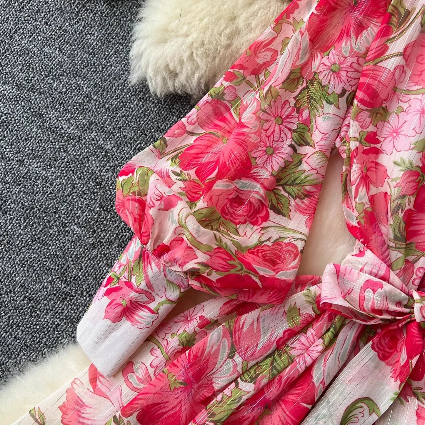 Silk Chiffon Floral A-Line Dress