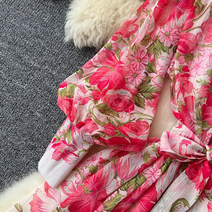 Silk Chiffon Floral A-Line Dress