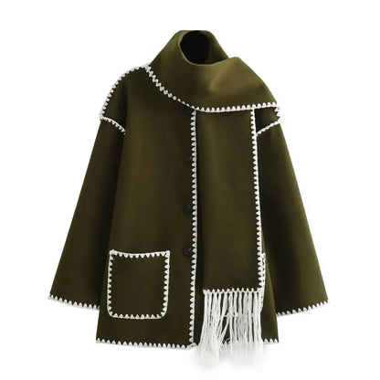 Cozy Weave Scarf Splice Wool Coat