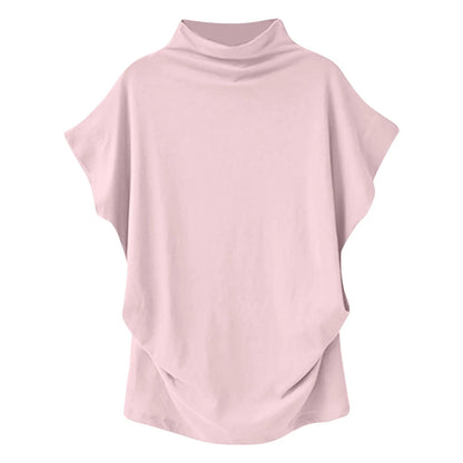 Soft Pleated Turtleneck Short Sleeve Top