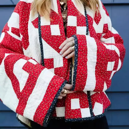 Crimson Geo Cozy Cotton Parka