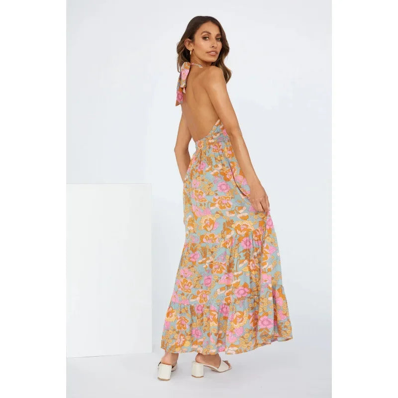 V-Neck Wrap Hollow Out Maxi Dress