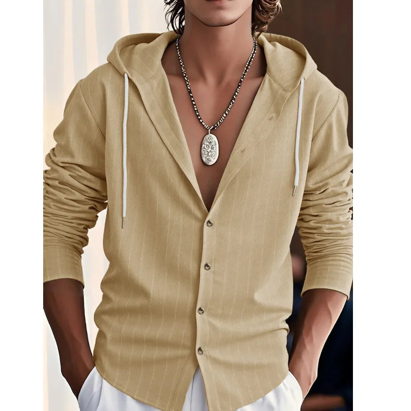 Striped Hooded Linen Shirt