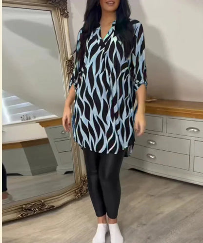 Printed Chiffon Notch Shirt