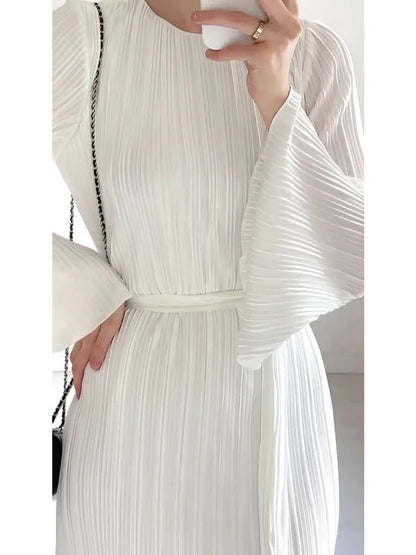 Pleated Flare Sleeve Maxi Dress
