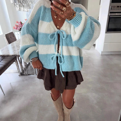 Knitted Open Cardigan Round Neck
