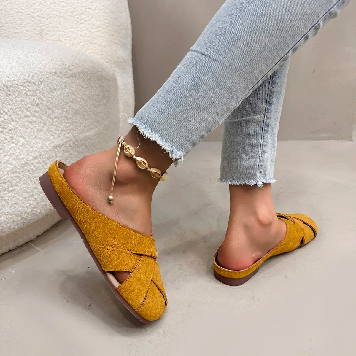 Retro Crossover Flat Mules for Women