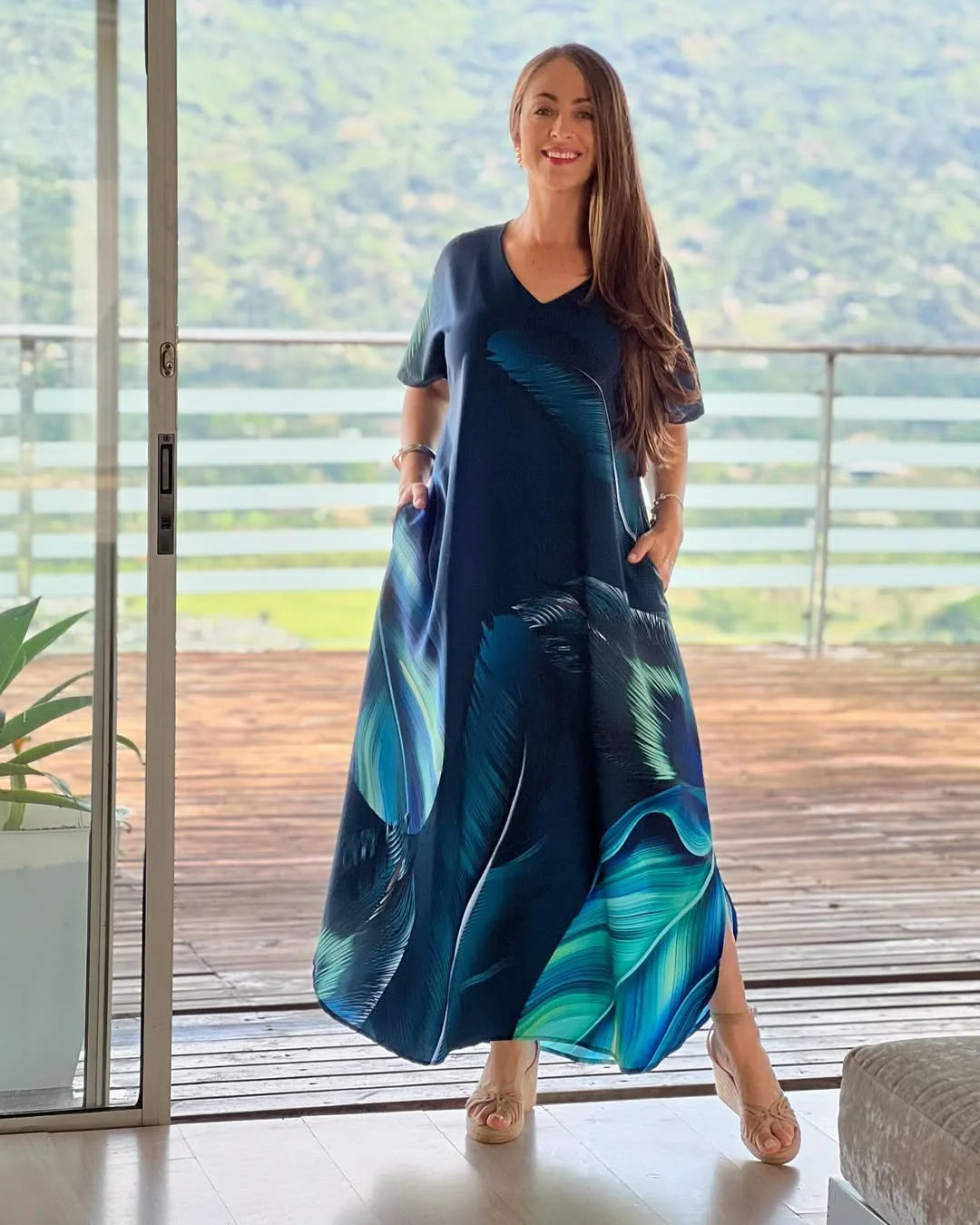 Bohemian V Neck Floral Maxi Dress