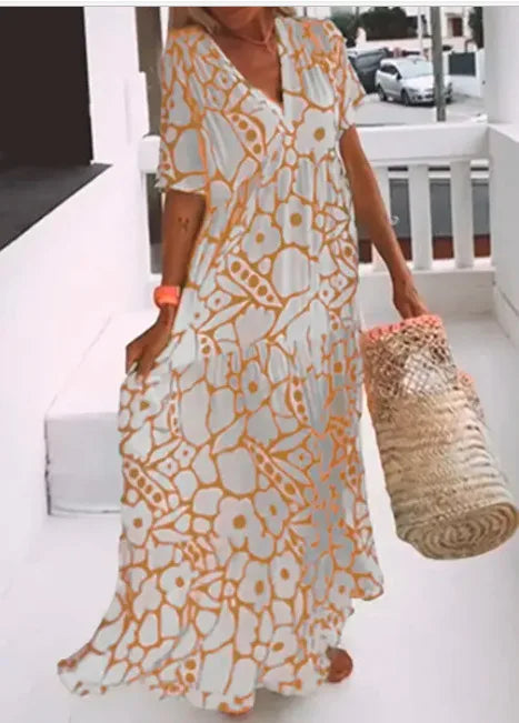 Sunlit Bloom Deep V Maxi Dress