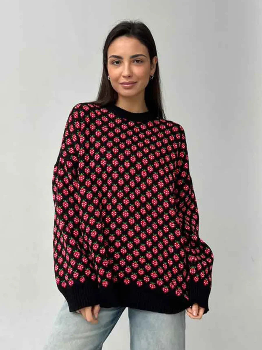 Cozy Strawberry Knit Sweater