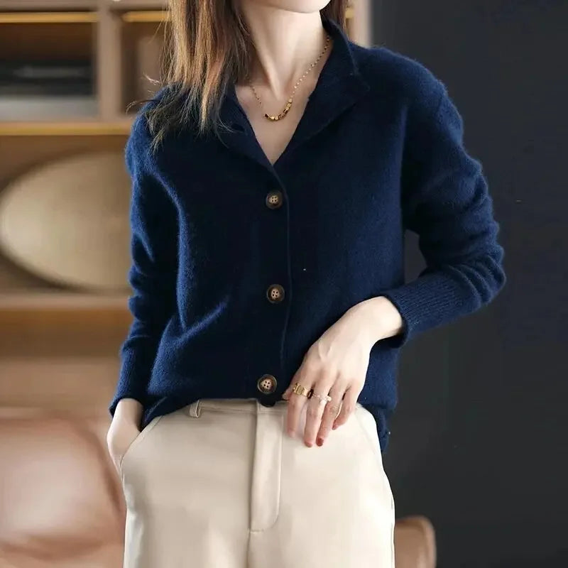 Retro Knit Stand Collar Cardigan
