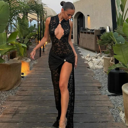 Sexy Lace High Slit Maxi Dress