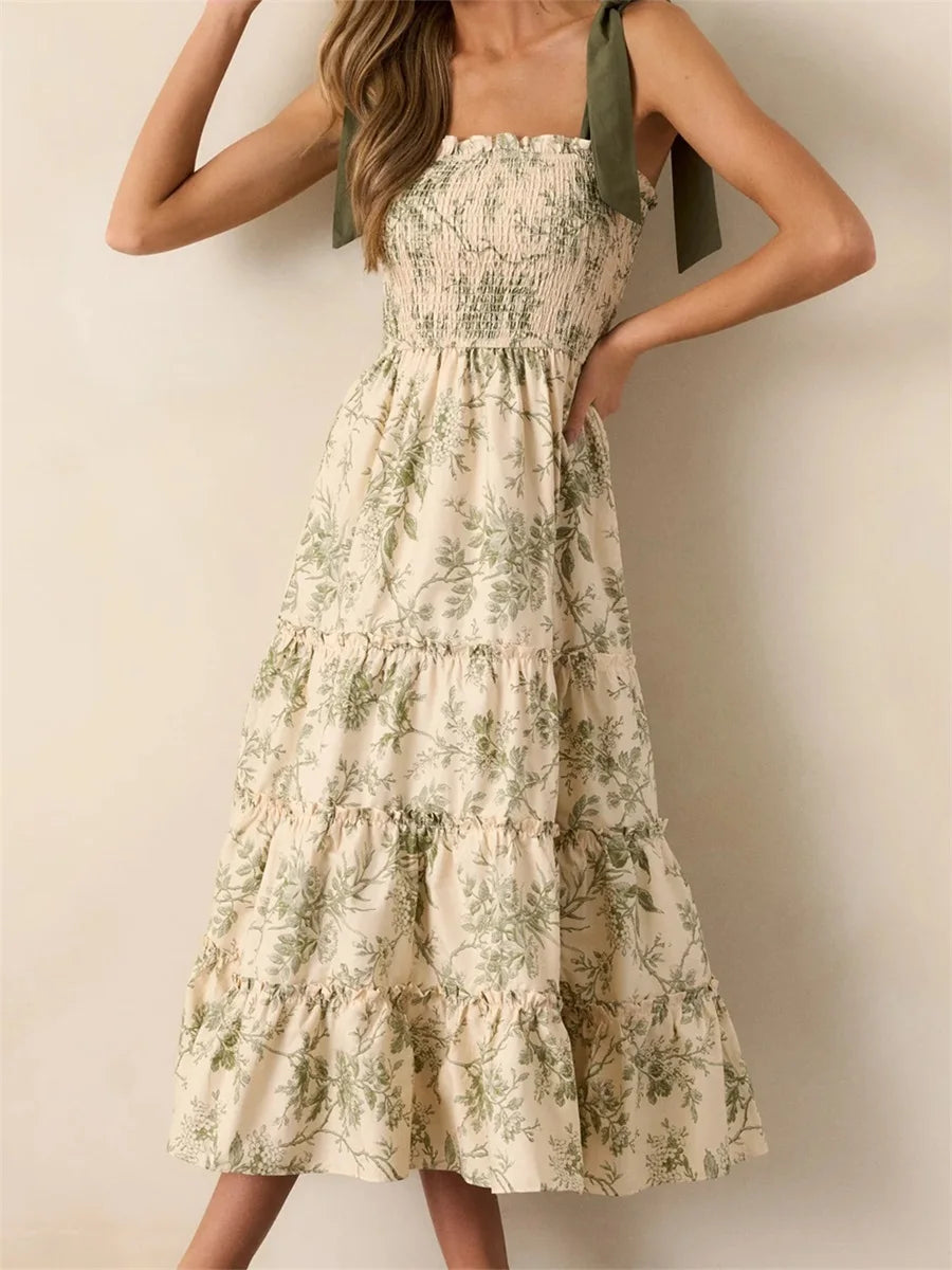 Floral Flare Tie-Shoulder Dress