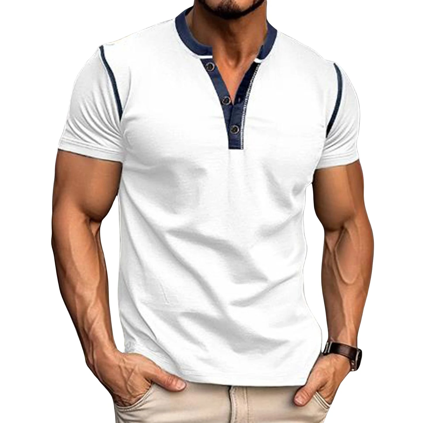 Men's Color Block Henley Shirt