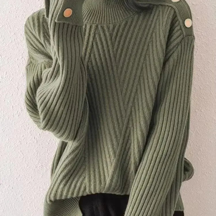 Stripe Aura Irregular Turtleneck Sweater