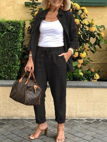 Cotton Linen Button Shirt & Pants Set