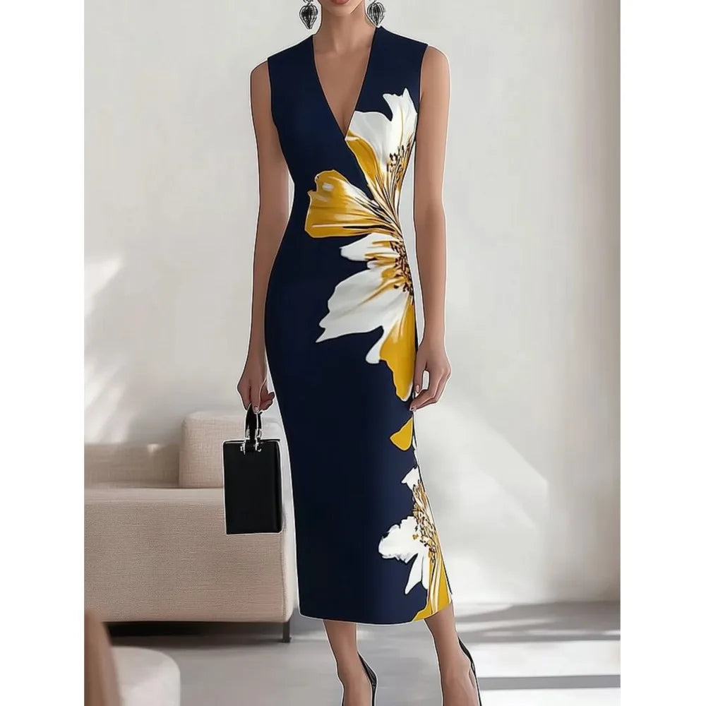 Bloom Elegance V-Neck Maxi Dress
