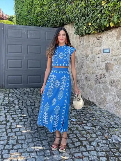 Boho Retro Print Skirt Set