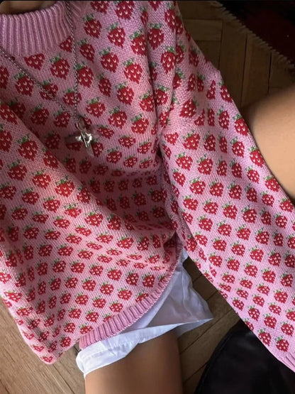 Cozy Strawberry Knit Sweater