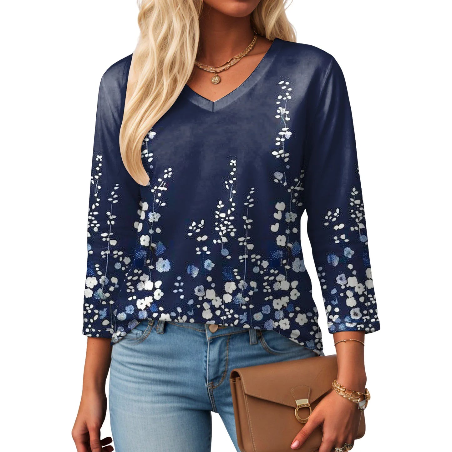 Casual V-Neck Floral Tee