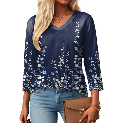 Casual V-Neck Floral Tee