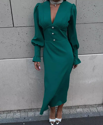 Sophisticated Slim V Neck Chiffon Dress