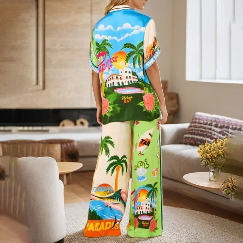 Vibrant Colorblock Wide-Leg Two-Piece Set