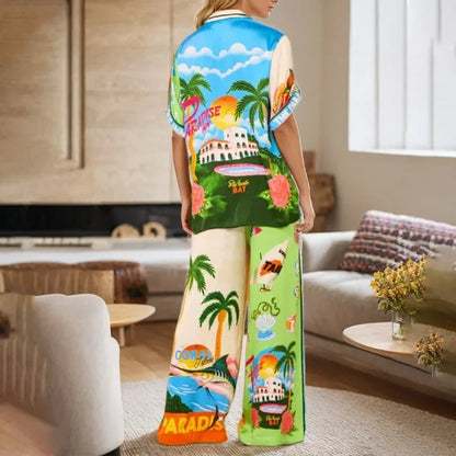 Vibrant Colorblock Wide-Leg Two-Piece Set