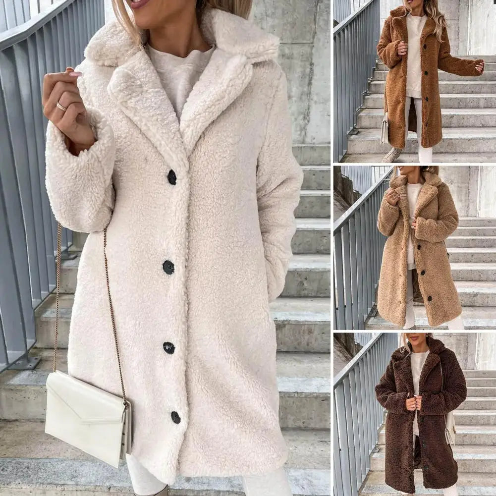 Long Plush Windproof Trench Coat