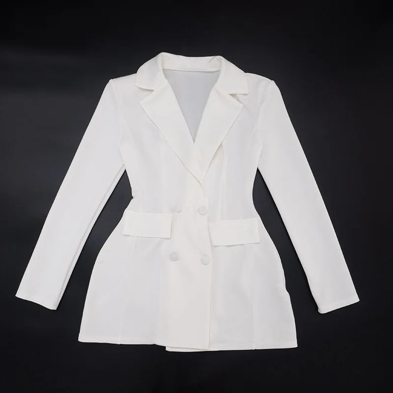 Women’s Notched Blazer Dress – Double Breasted Office Coat