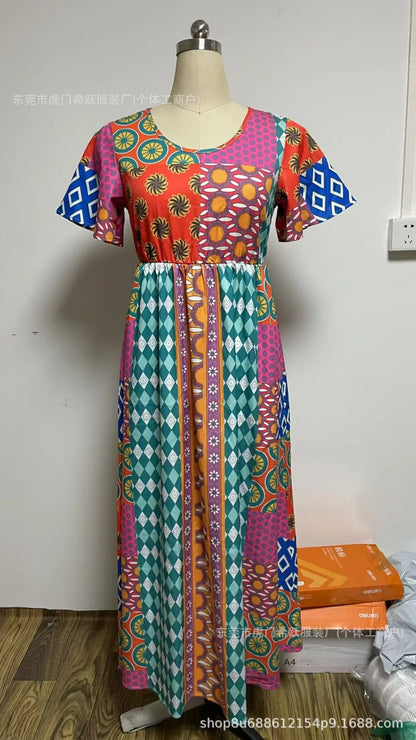 Boho Grace Retro V-Neck Dress