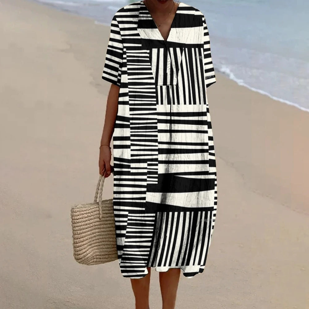 Striped Elegance Beach Maxi Dress