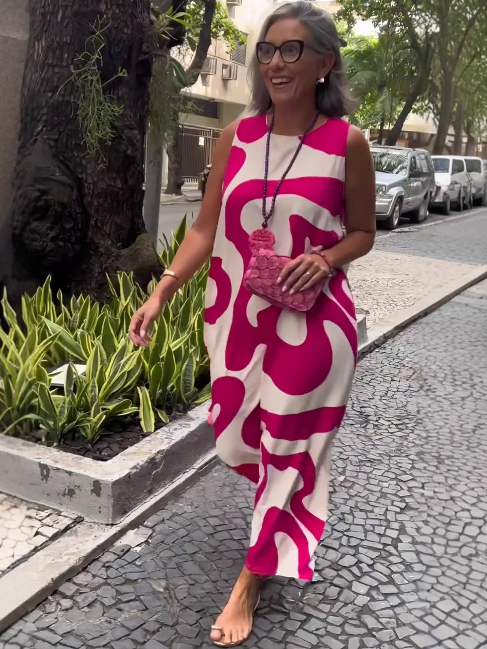 Stylish Print Sleeveless A-Line Dress