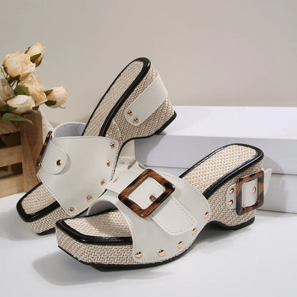 Chic Slope Heel Buckle Sandals