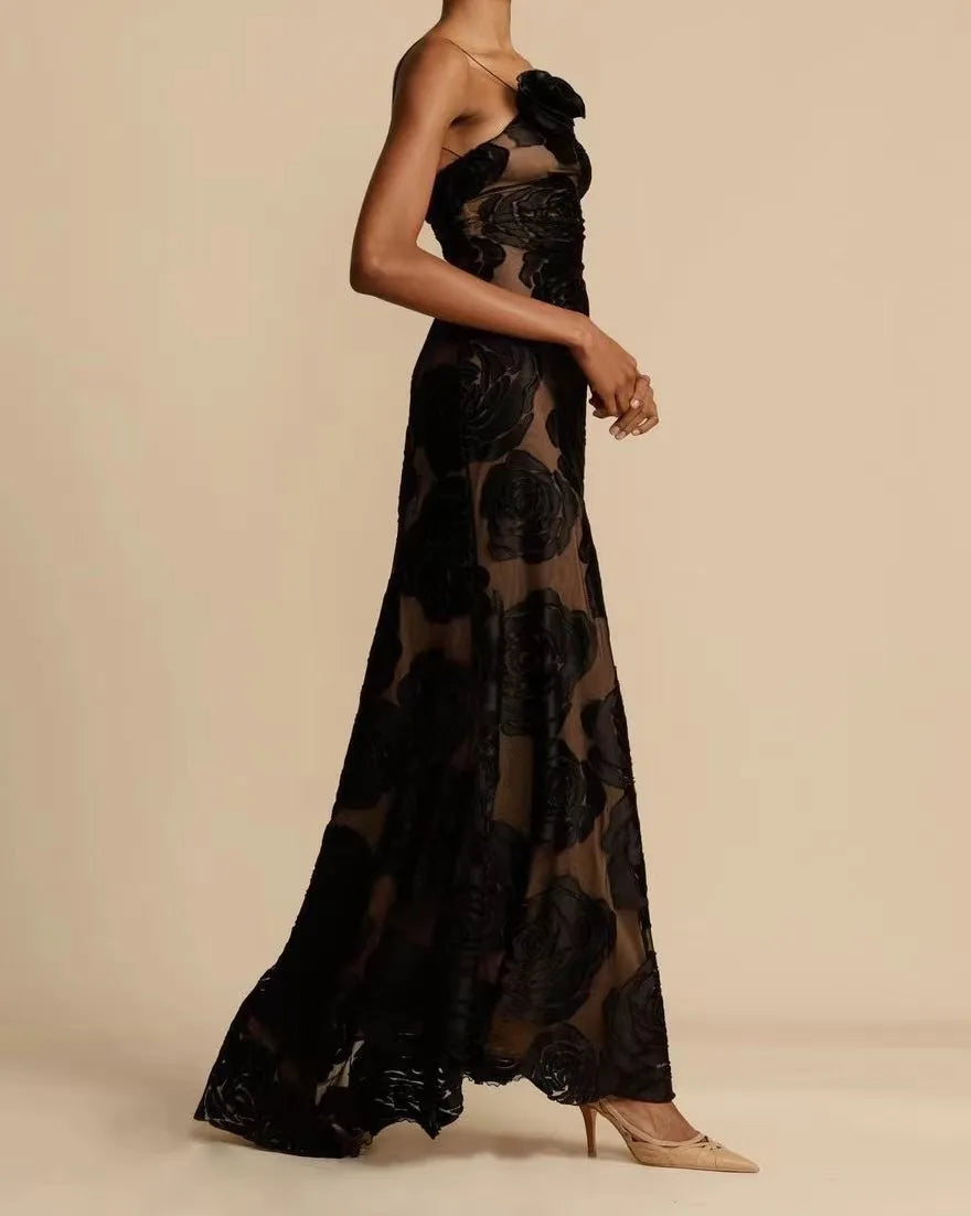 Midnight Allure Backless Evening Dress