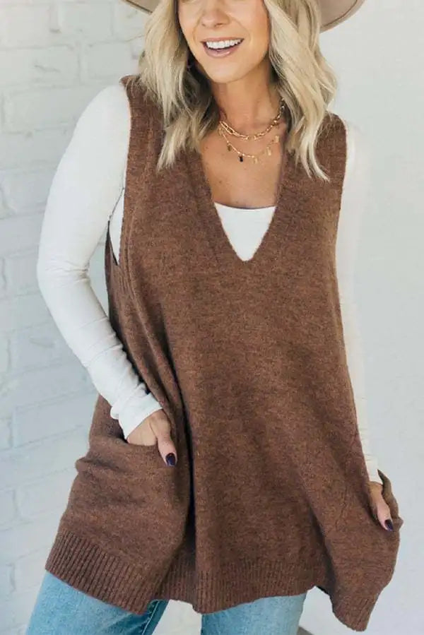 Loose V-Neck Sweater Vest Jacket