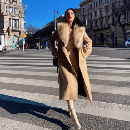 Fur Lapel Wool Overcoat