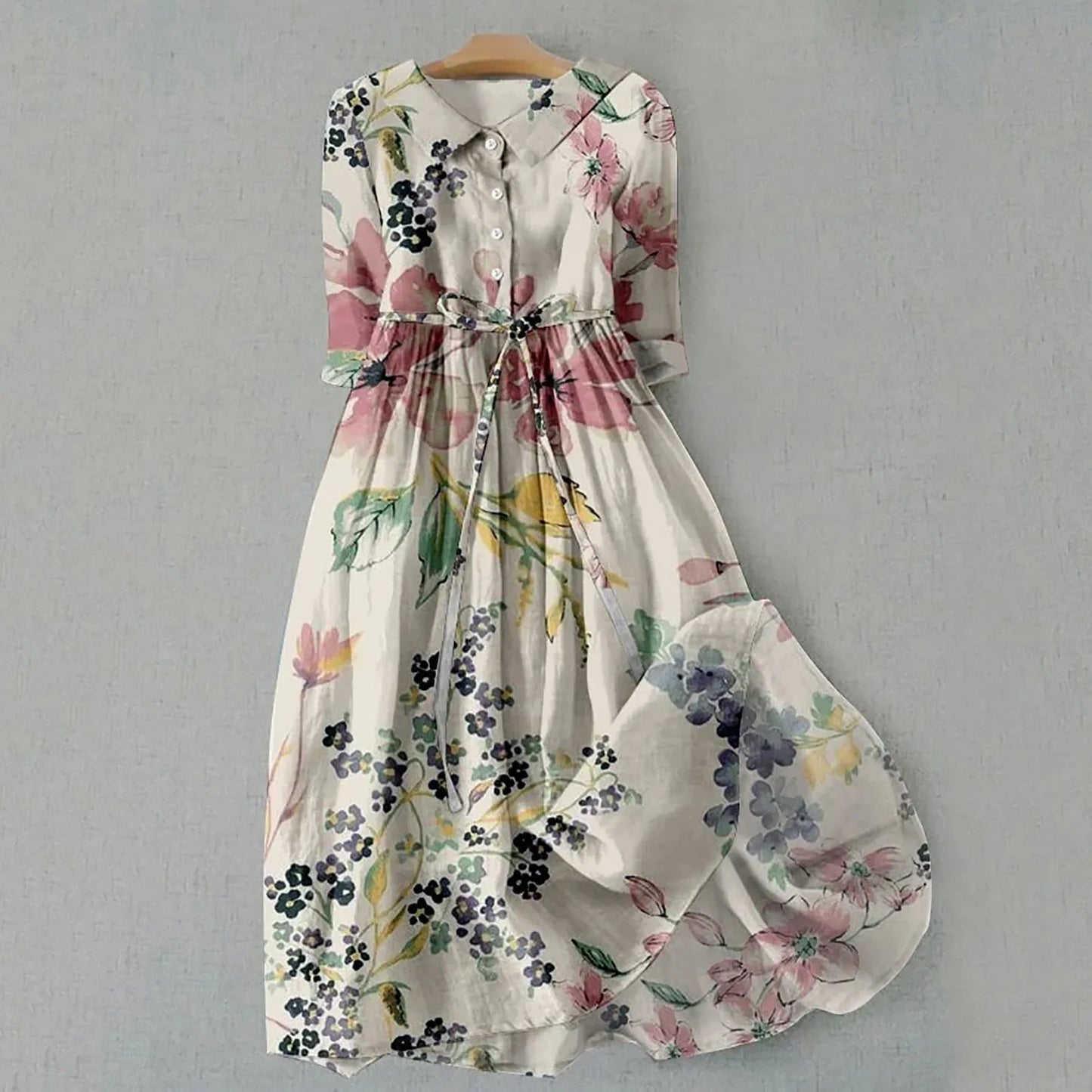 Elegant Bloom Cinched Waist Midi Dress