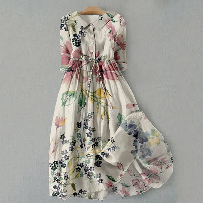 Elegant Bloom Cinched Waist Midi Dress