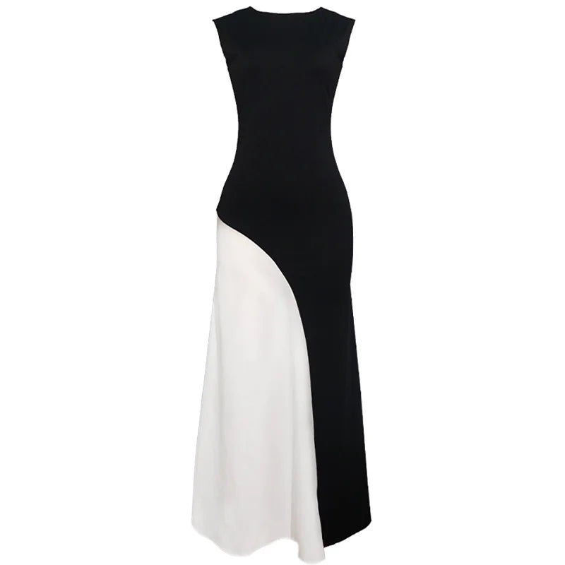Glam Contrast Maxi Evening Dress