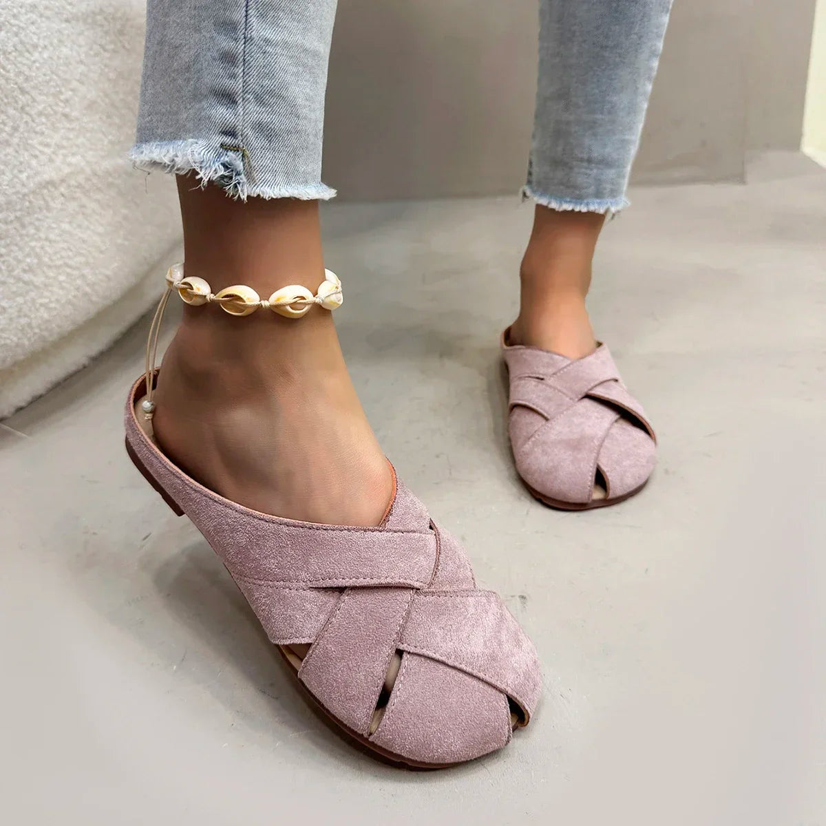 Retro Crossover Flat Mules for Women